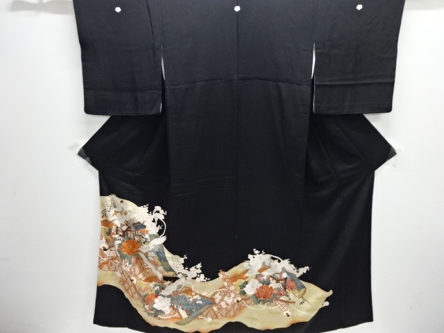 JAPANESE KIMONO / TOMESODE / EMBROIDERY / FLORAL PLANTS